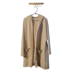 Hooded Open Front Knit Cardigan Coatigan in Camel